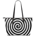 Black And White Swirl Illusion Print Leather Tote Bag With Zipper
