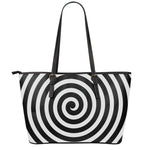 Black And White Swirl Illusion Print Leather Tote Bag