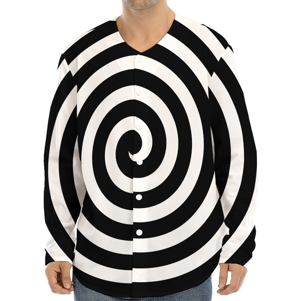 Black And White Swirl Illusion Print Long Sleeve Baseball Jersey