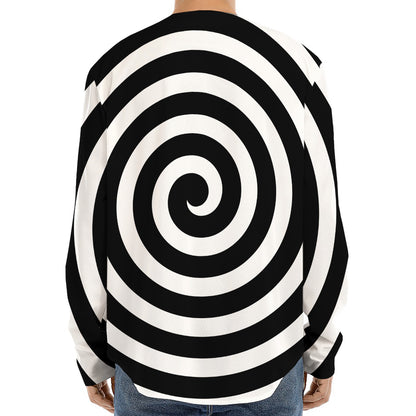 Black And White Swirl Illusion Print Long Sleeve Baseball Jersey