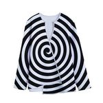 Black And White Swirl Illusion Print Long Sleeve Short Coat