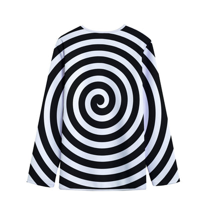Black And White Swirl Illusion Print Long Sleeve Short Coat