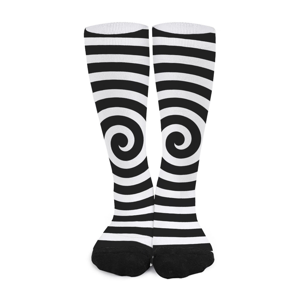 Black And White Swirl Illusion Print Long Socks