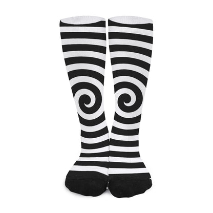 Black And White Swirl Illusion Print Long Socks