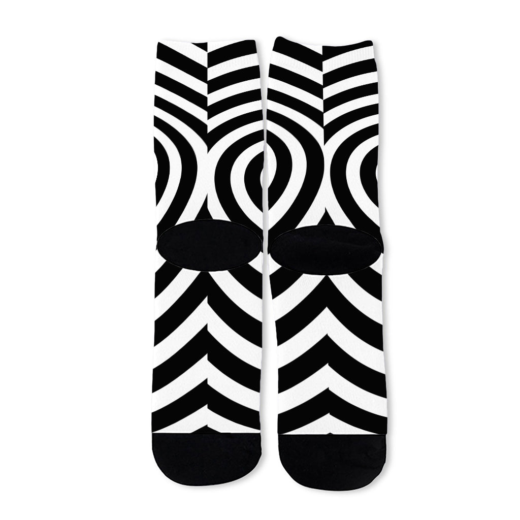 Black And White Swirl Illusion Print Long Socks