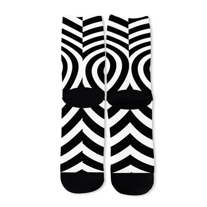 Black And White Swirl Illusion Print Long Socks