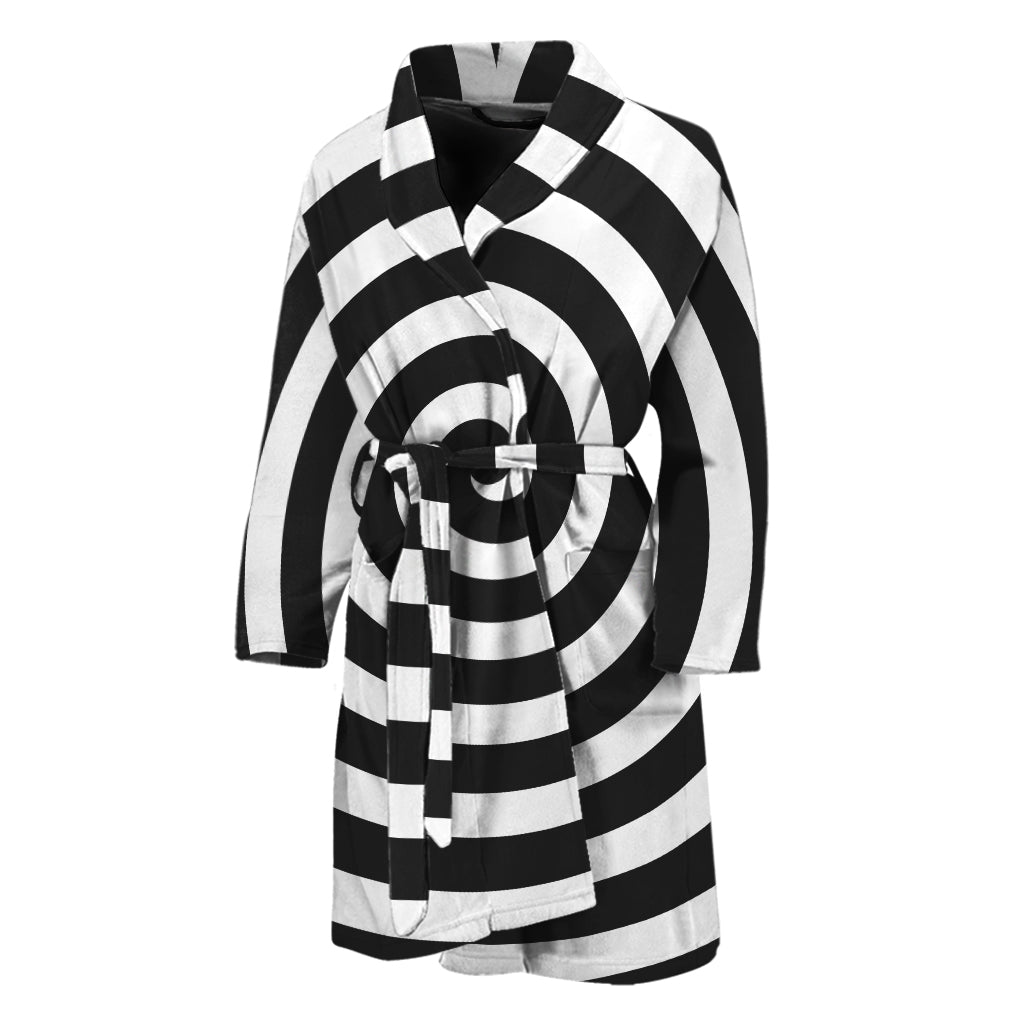 Black And White Swirl Illusion Print Men's Bathrobe
