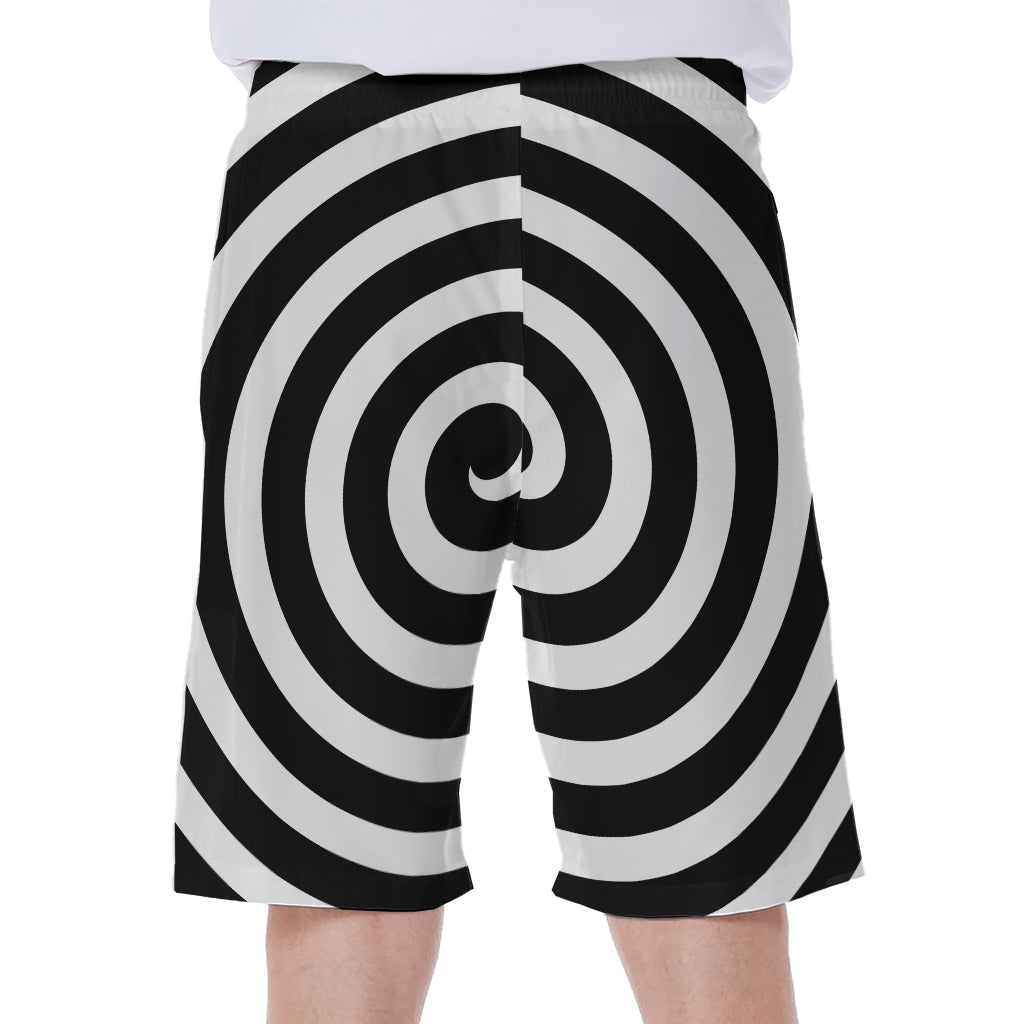 Black And White Swirl Illusion Print Men's Beach Shorts