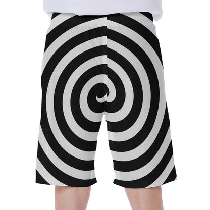 Black And White Swirl Illusion Print Men's Beach Shorts