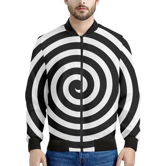 Black And White Swirl Illusion Print Men's Bomber Jacket