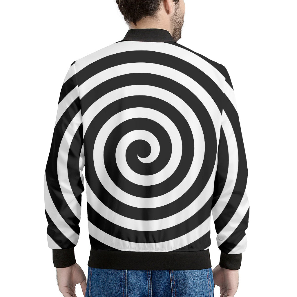 Black And White Swirl Illusion Print Men's Bomber Jacket