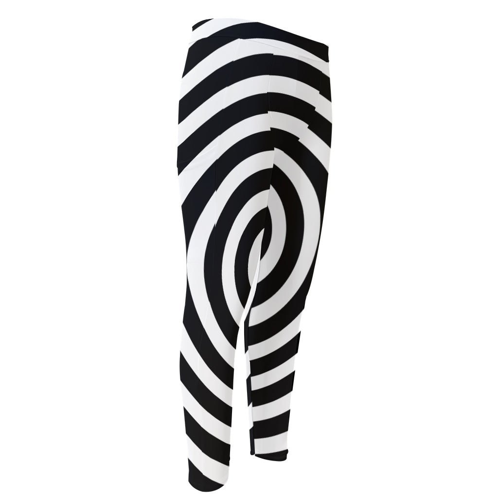 Black And White Swirl Illusion Print Men's Compression Pants