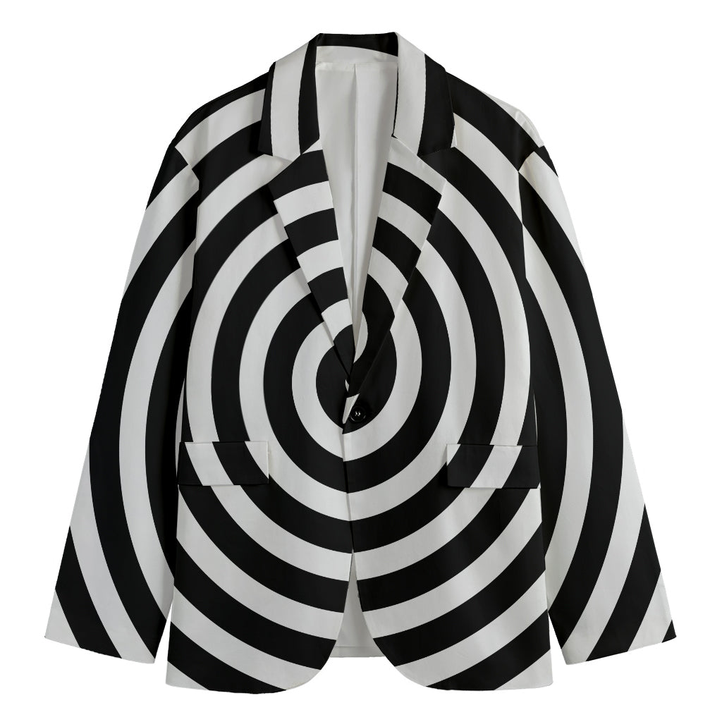 Black And White Swirl Illusion Print Men's Cotton Blazer