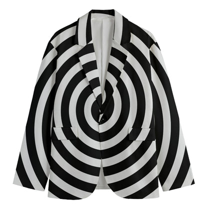 Black And White Swirl Illusion Print Men's Cotton Blazer