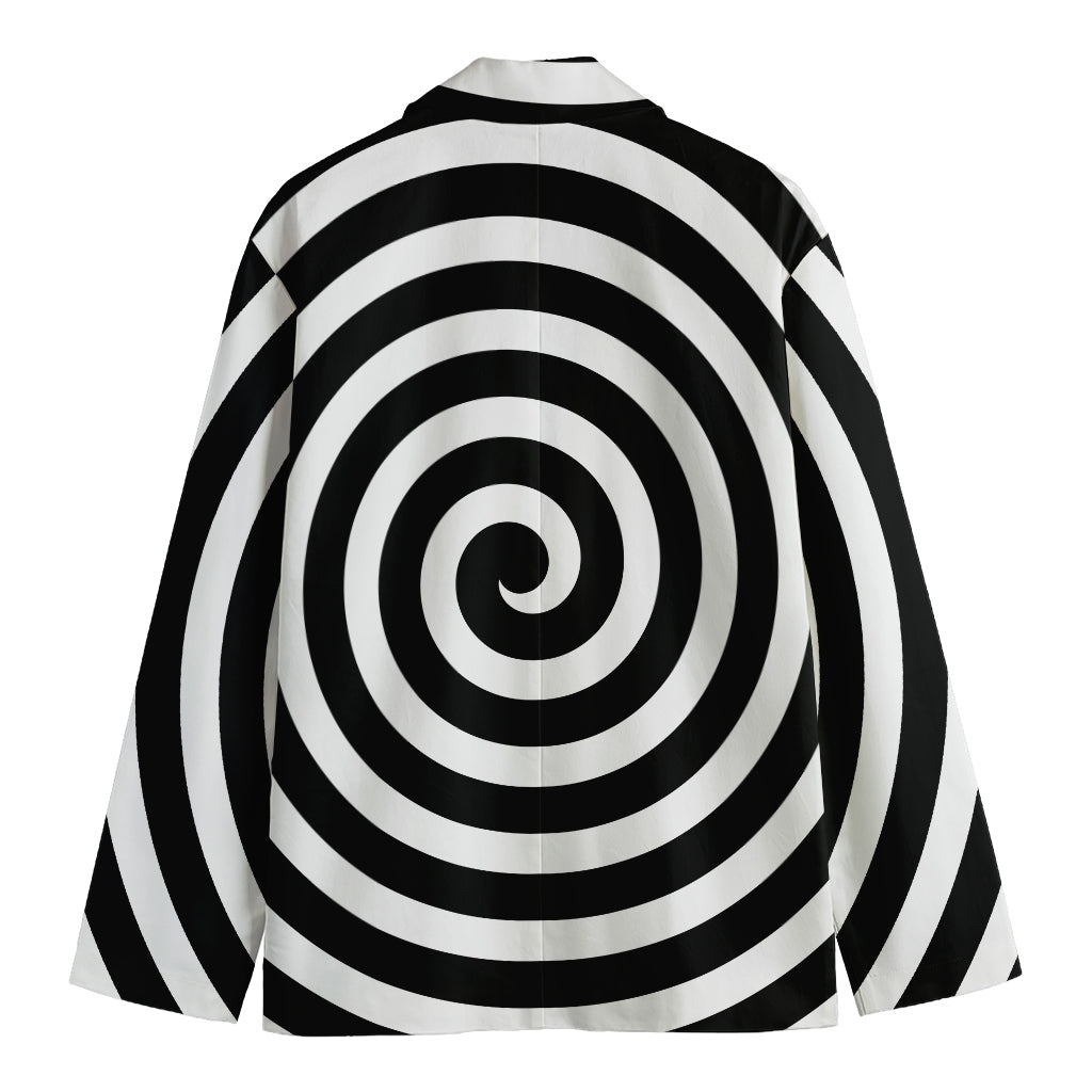 Black And White Swirl Illusion Print Men's Cotton Blazer