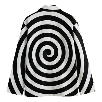 Black And White Swirl Illusion Print Men's Cotton Blazer
