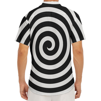 Black And White Swirl Illusion Print Men's Deep V-Neck Shirt