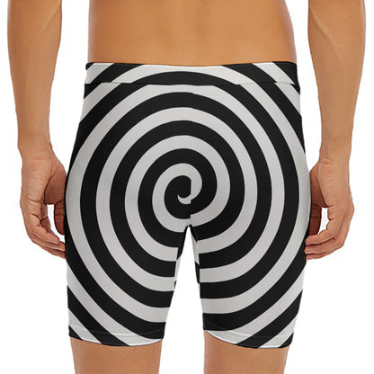 Black And White Swirl Illusion Print Men's Long Boxer Briefs