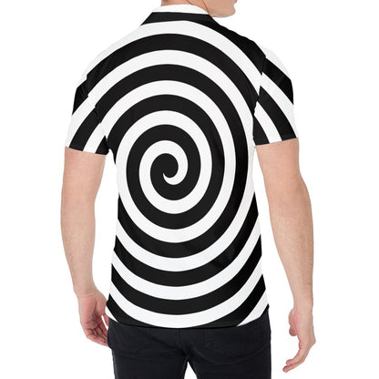Black And White Swirl Illusion Print Men's Shirt