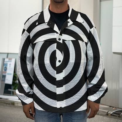 Black And White Swirl Illusion Print Men's Shirt Jacket