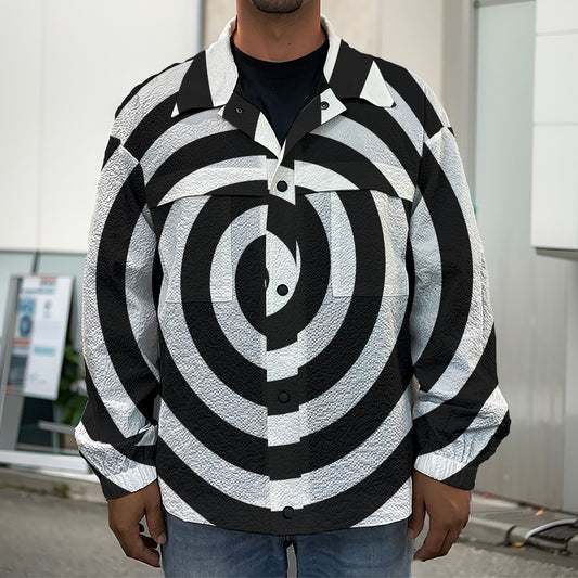 Black And White Swirl Illusion Print Men's Shirt Jacket