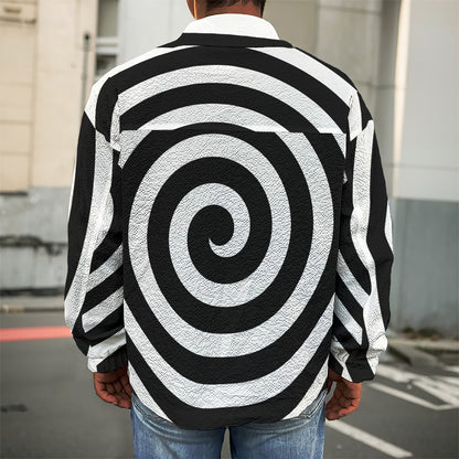 Black And White Swirl Illusion Print Men's Shirt Jacket