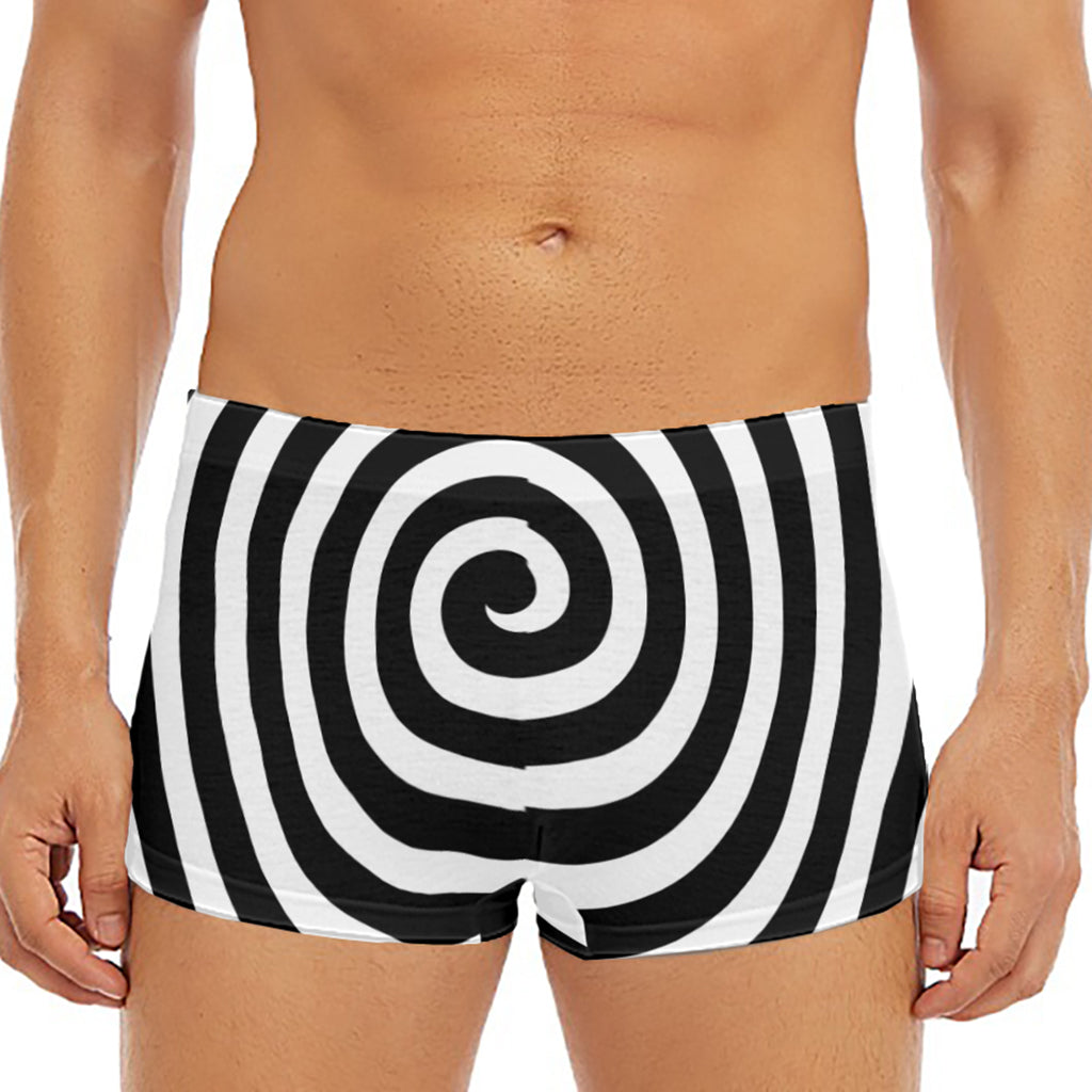 Black And White Swirl Illusion Print Men's Short Boxer Briefs
