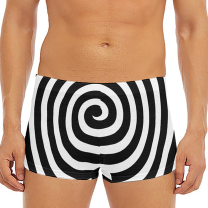 Black And White Swirl Illusion Print Men's Short Boxer Briefs
