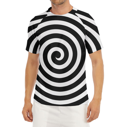 Black And White Swirl Illusion Print Men's Short Sleeve Rash Guard