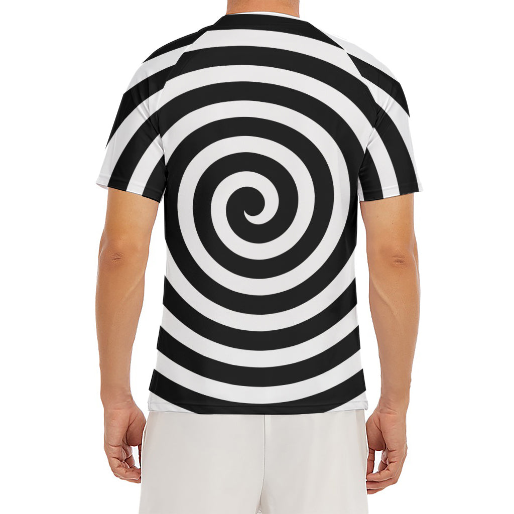 Black And White Swirl Illusion Print Men's Short Sleeve Rash Guard