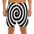Black And White Swirl Illusion Print Men's Split Running Shorts