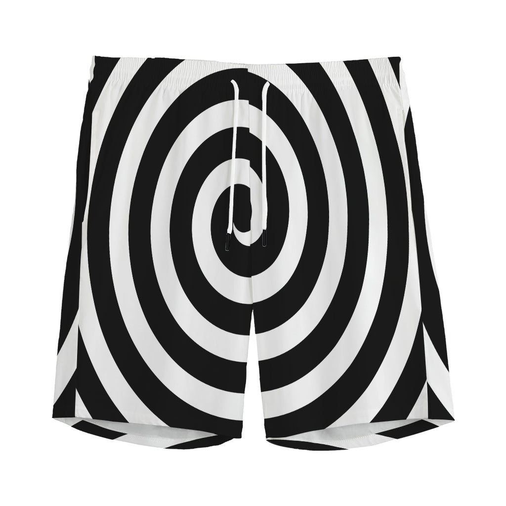 Black And White Swirl Illusion Print Men's Sports Shorts