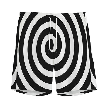 Black And White Swirl Illusion Print Men's Sports Shorts