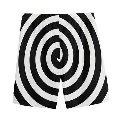 Black And White Swirl Illusion Print Men's Sports Shorts