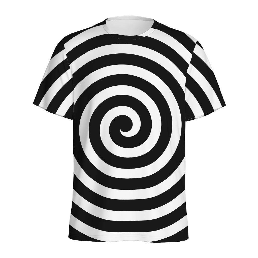 Black And White Swirl Illusion Print Men's Sports T-Shirt