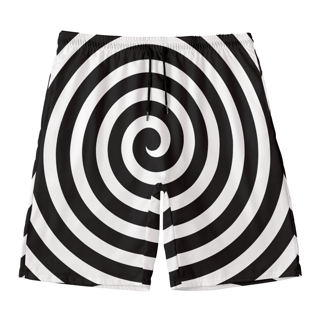 Black And White Swirl Illusion Print Men's Swim Trunks