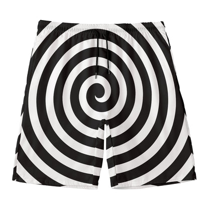 Black And White Swirl Illusion Print Men's Swim Trunks