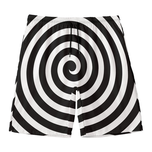 Black And White Swirl Illusion Print Men's Swim Trunks