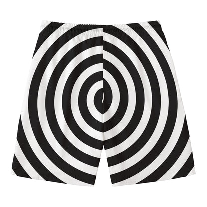 Black And White Swirl Illusion Print Men's Swim Trunks