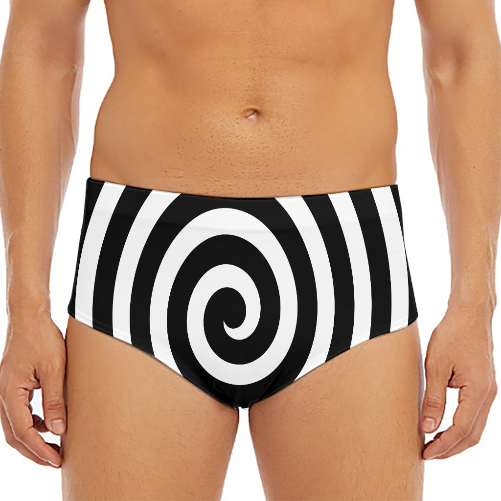 Black And White Swirl Illusion Print Men's Triangle Swim Briefs
