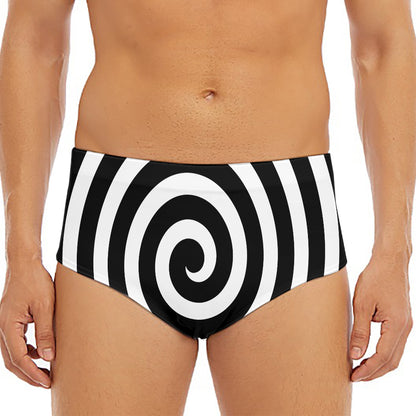 Black And White Swirl Illusion Print Men's Triangle Swim Briefs