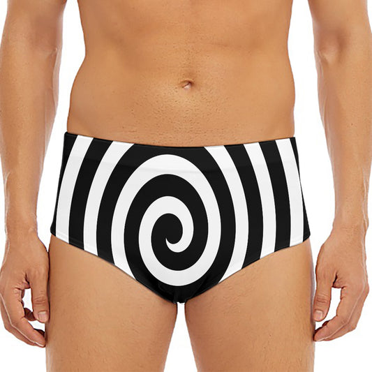 Black And White Swirl Illusion Print Men's Triangle Swim Briefs
