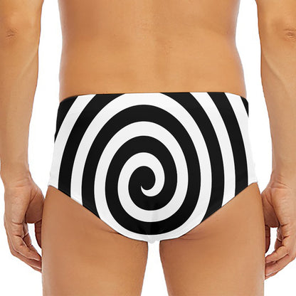 Black And White Swirl Illusion Print Men's Triangle Swim Briefs
