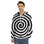 Black And White Swirl Illusion Print Men's Velvet Pullover Hoodie