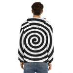 Black And White Swirl Illusion Print Men's Velvet Pullover Hoodie