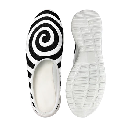 Black And White Swirl Illusion Print Mesh Casual Shoes