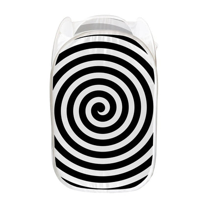Black And White Swirl Illusion Print Mesh Laundry Hamper