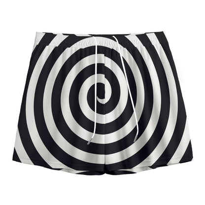 Black And White Swirl Illusion Print Mesh Shorts