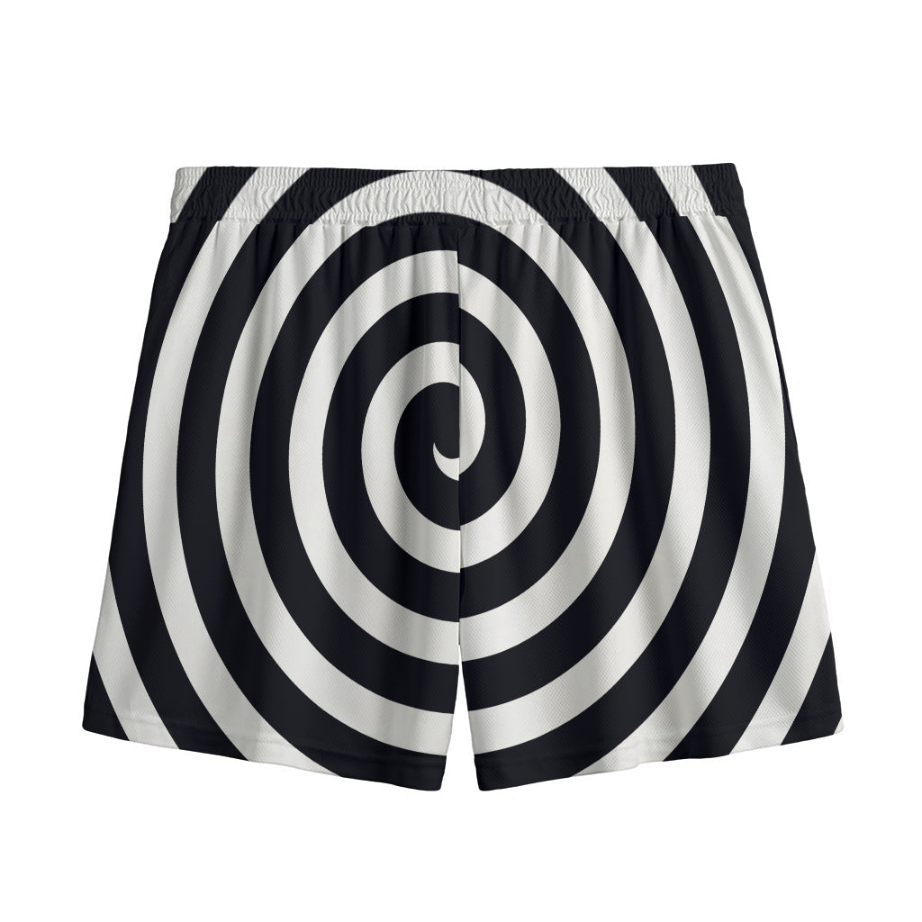Black And White Swirl Illusion Print Mesh Shorts