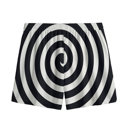 Black And White Swirl Illusion Print Mesh Shorts